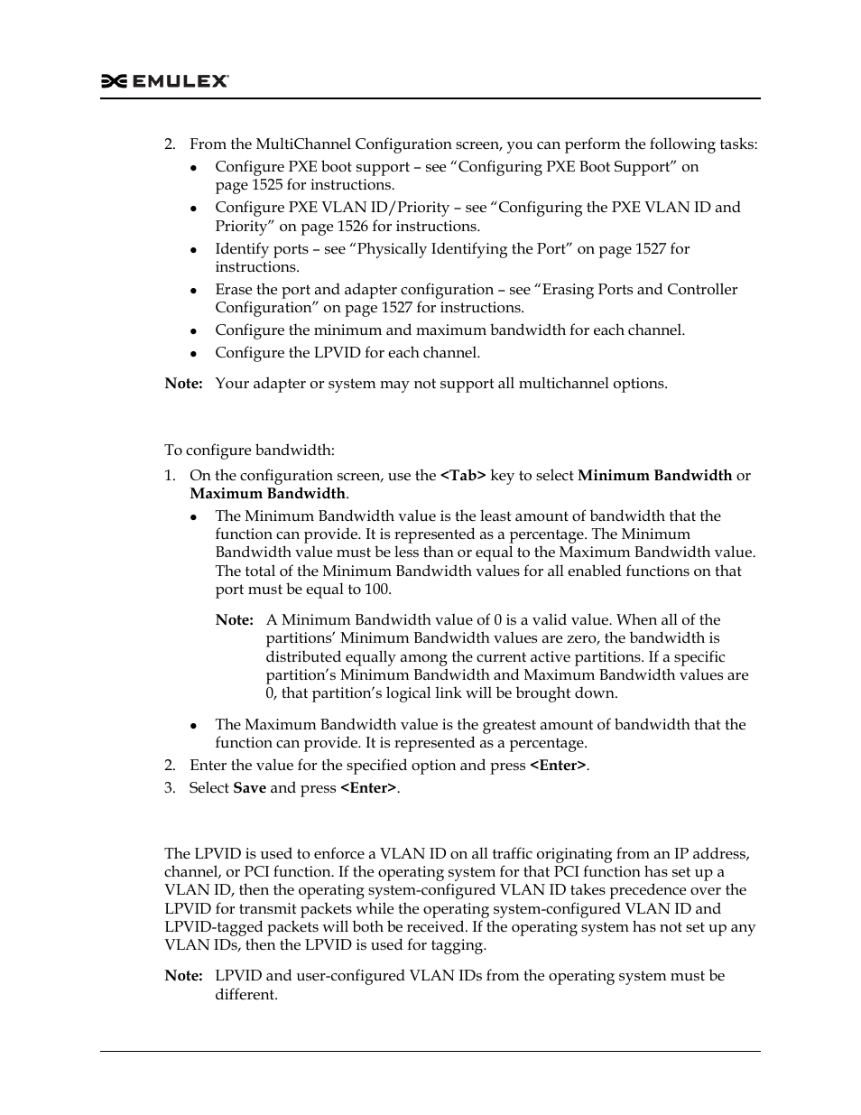 Configuring minimum and maximum bandwidth, Configuring lpvid | Dell Emulex Family of Adapters User Manual | Page 1529 / 1815