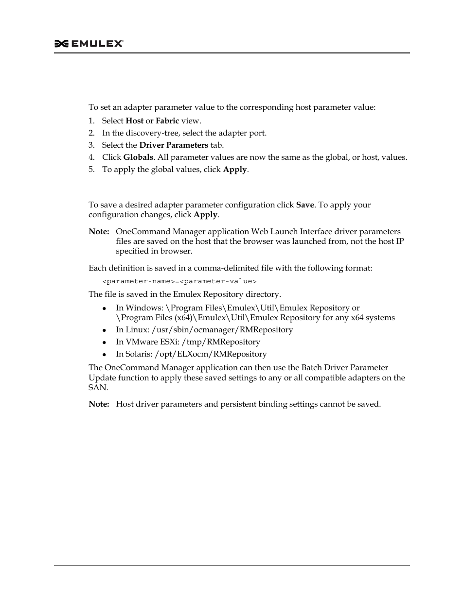 Saving adapter driver parameters to a file | Dell Emulex Family of Adapters User Manual | Page 153 / 1815