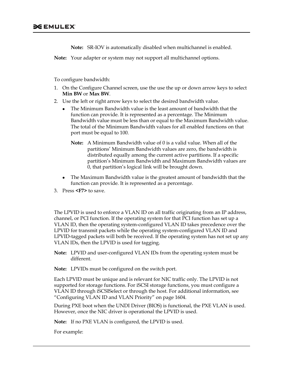 Configuring minimum and maximum bandwidth, Configuring lpvid, Configuring | Dell Emulex Family of Adapters User Manual | Page 1552 / 1815