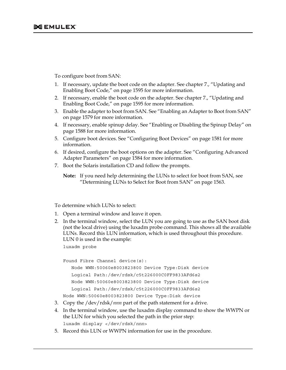 Solaris, Determining luns to select for boot from san, Solaris 3 | Dell Emulex Family of Adapters User Manual | Page 1563 / 1815