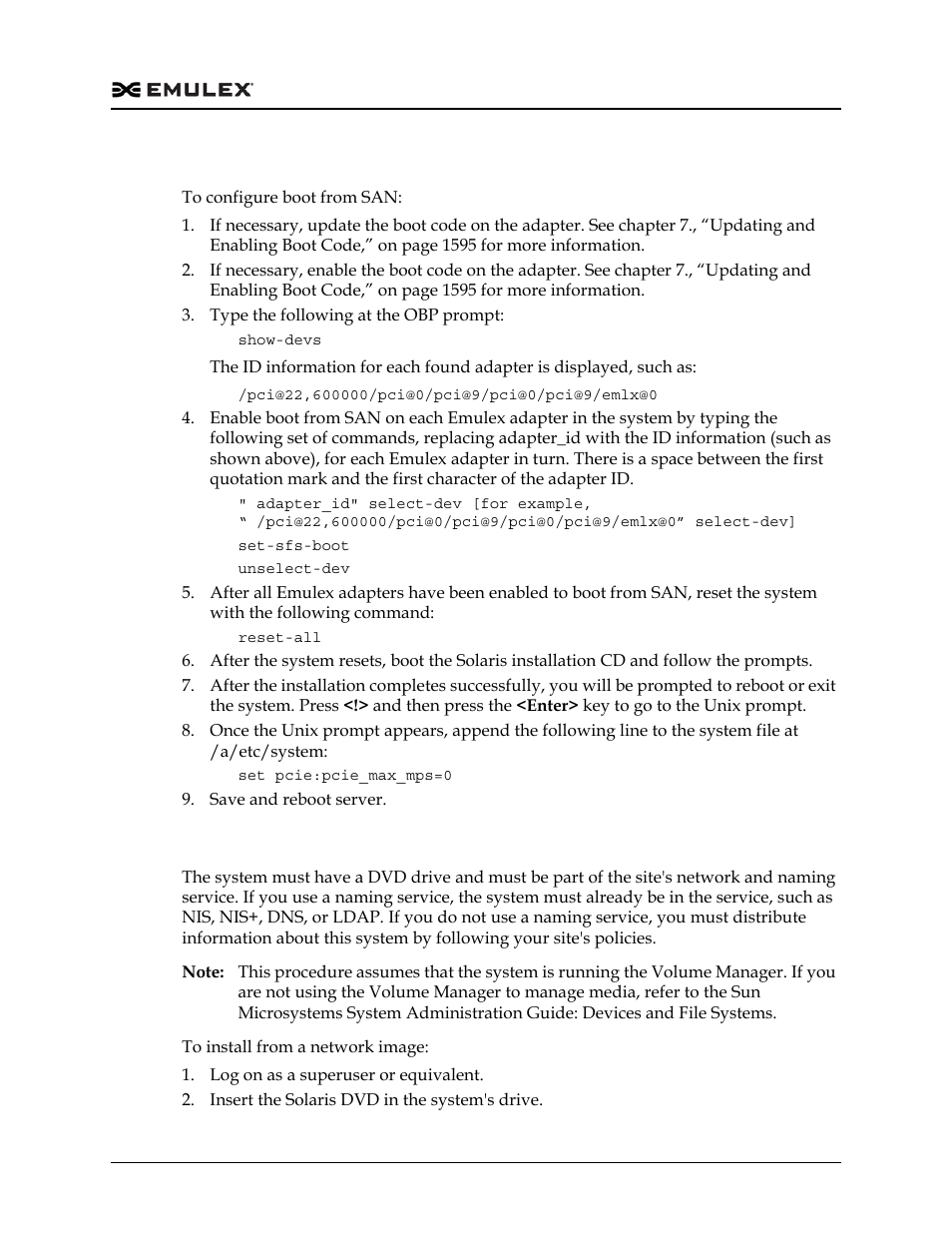 Configuring boot from san on solaris sfs (sparc), Installing solaris from a network image | Dell Emulex Family of Adapters User Manual | Page 1564 / 1815