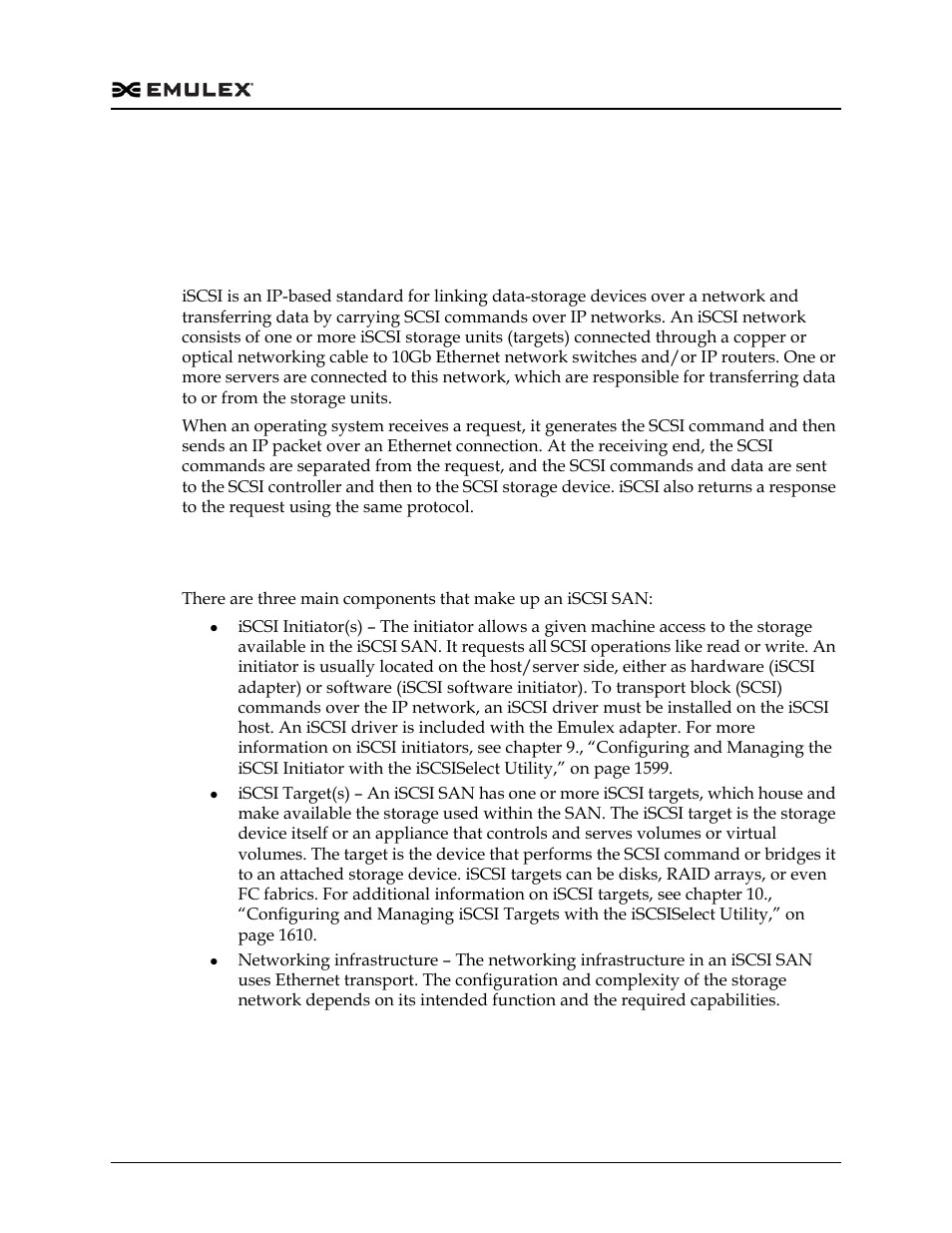 Iscsi overview, Constructing a basic iscsi san, Iscsi overview 1 constructing a basic iscsi san 1 | Dell Emulex Family of Adapters User Manual | Page 1571 / 1815