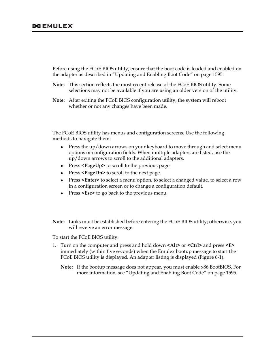 Navigating the fcoe bios utility, Starting the fcoe bios utility | Dell Emulex Family of Adapters User Manual | Page 1578 / 1815