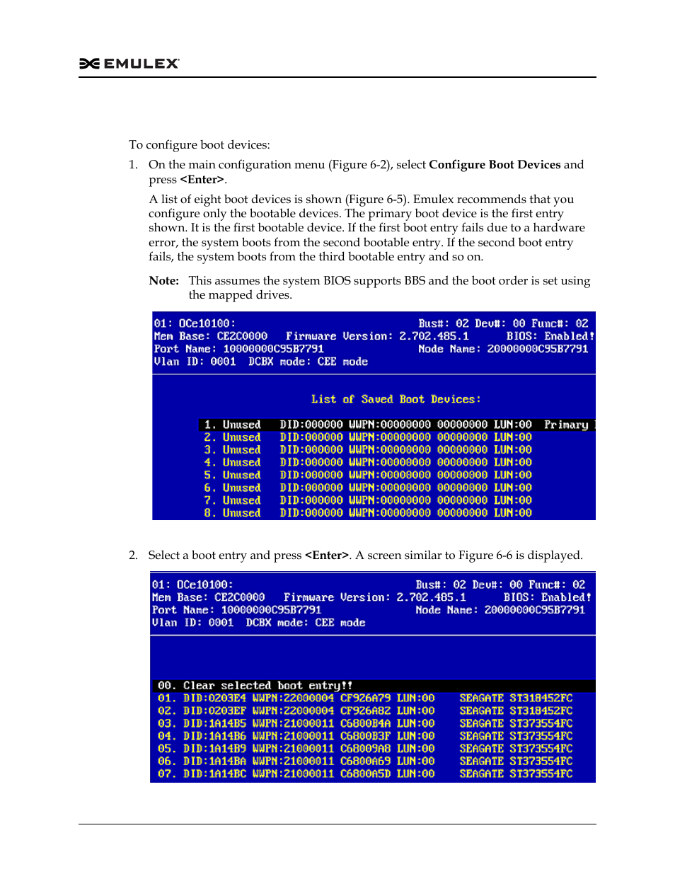 Configuring boot devices, Configuring boot devices 1, Figure 6-5 | Figure 6-6 | Dell Emulex Family of Adapters User Manual | Page 1581 / 1815
