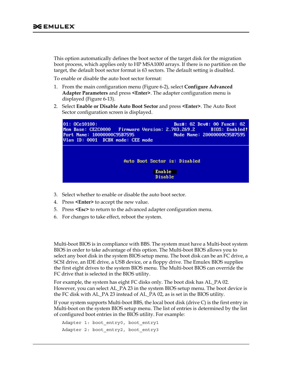 Enabling or disabling auto boot sector, Using multi-path boot from san, Using multi-path boot from san 2 | Figure 6-21 | Dell Emulex Family of Adapters User Manual | Page 1592 / 1815