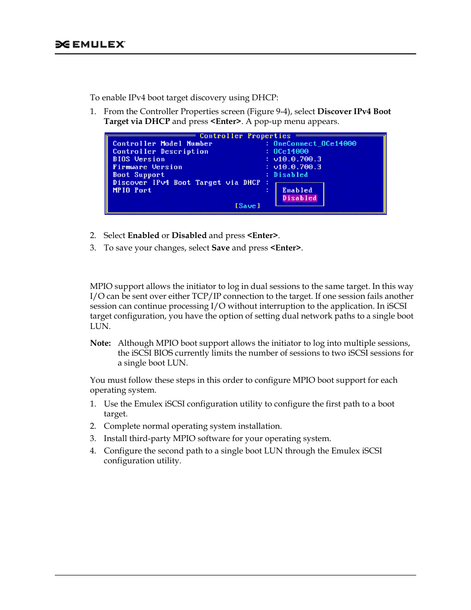 Enabling ipv4 boot target discovery using dhcp, Enabling the mpio port, Figure 9-6 | Dell Emulex Family of Adapters User Manual | Page 1602 / 1815