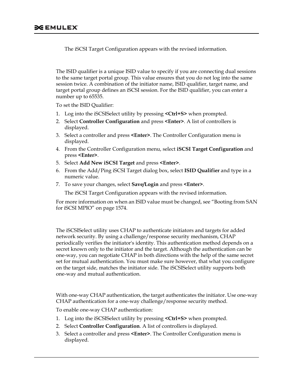Setting an isid value, Enabling chap authentication, E “setting an isid value” on | S, see “enabling chap authentication | Dell Emulex Family of Adapters User Manual | Page 1616 / 1815