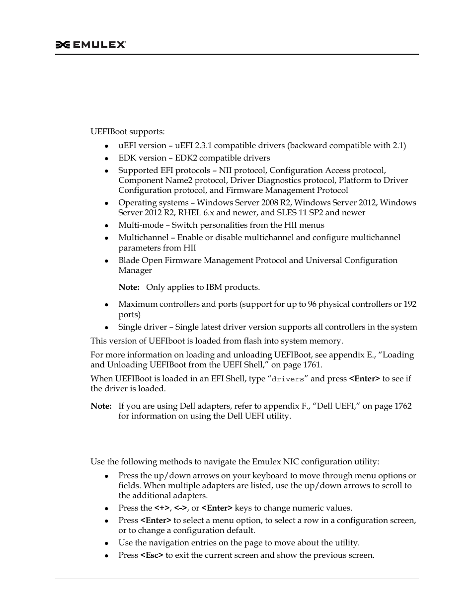 Configuring uefi for ethernet, Overview, Navigating the emulex nic configuration utility | Configuring uefi for ethernet 5, Ty. see chapter 11., “configuring uefi | Dell Emulex Family of Adapters User Manual | Page 1625 / 1815