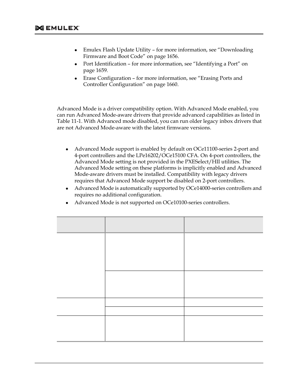 Advanced mode support, Table 11-1, See “advanced mode | Dell Emulex Family of Adapters User Manual | Page 1628 / 1815