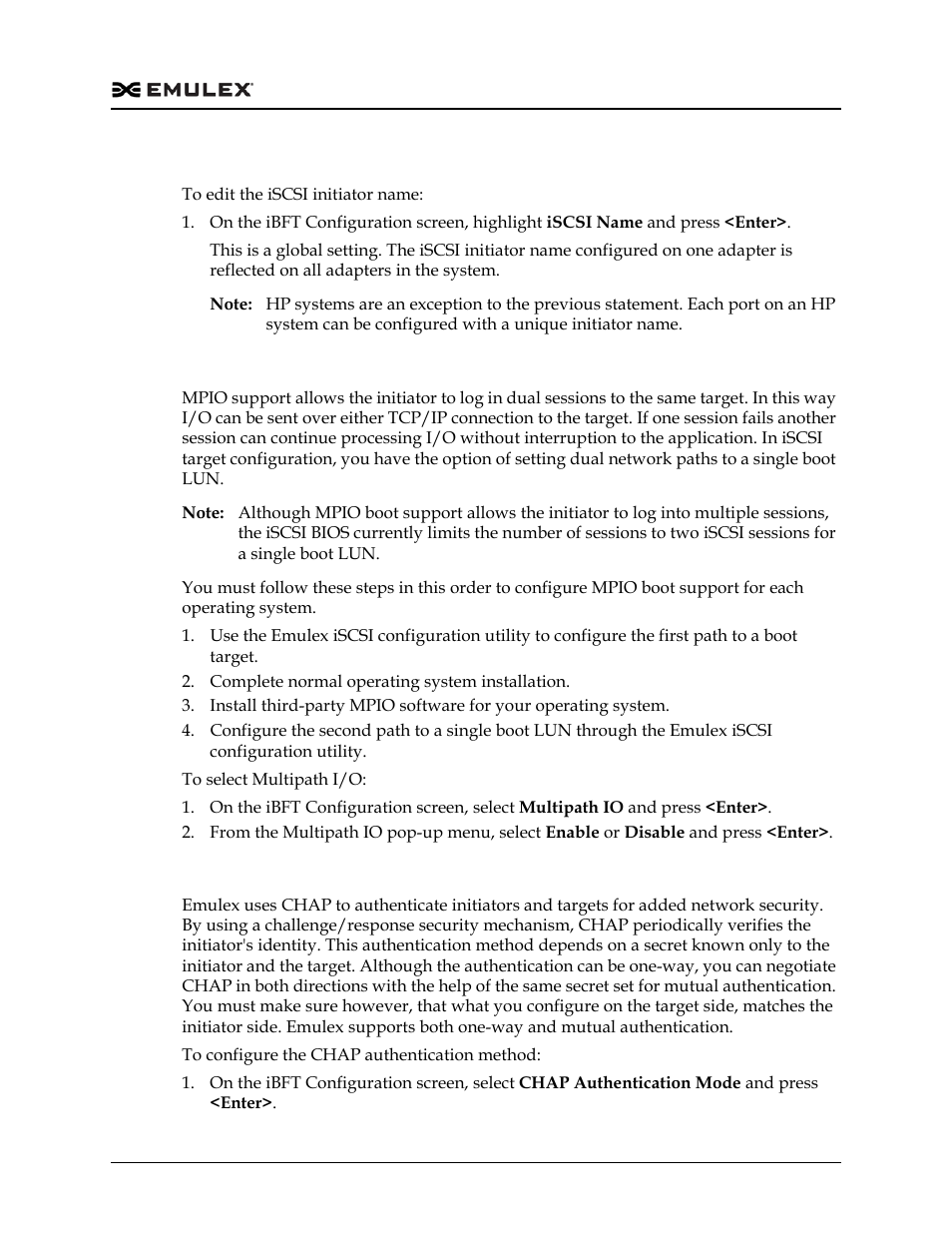 Changing the iscsi name, Selecting multipath i/o, Configuring chap authentication mode | Dell Emulex Family of Adapters User Manual | Page 1631 / 1815