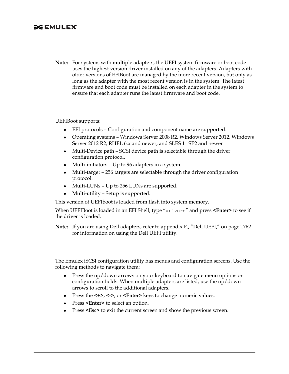 Configuring uefi for iscsi, Overview, Navigating the emulex iscsi configuration utility | Configuring uefi for iscsi 3 | Dell Emulex Family of Adapters User Manual | Page 1663 / 1815