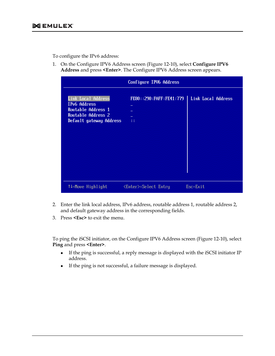 Configuring the ipv6 address, Pinging the iscsi initiator, Figure 12-11 | Dell Emulex Family of Adapters User Manual | Page 1674 / 1815
