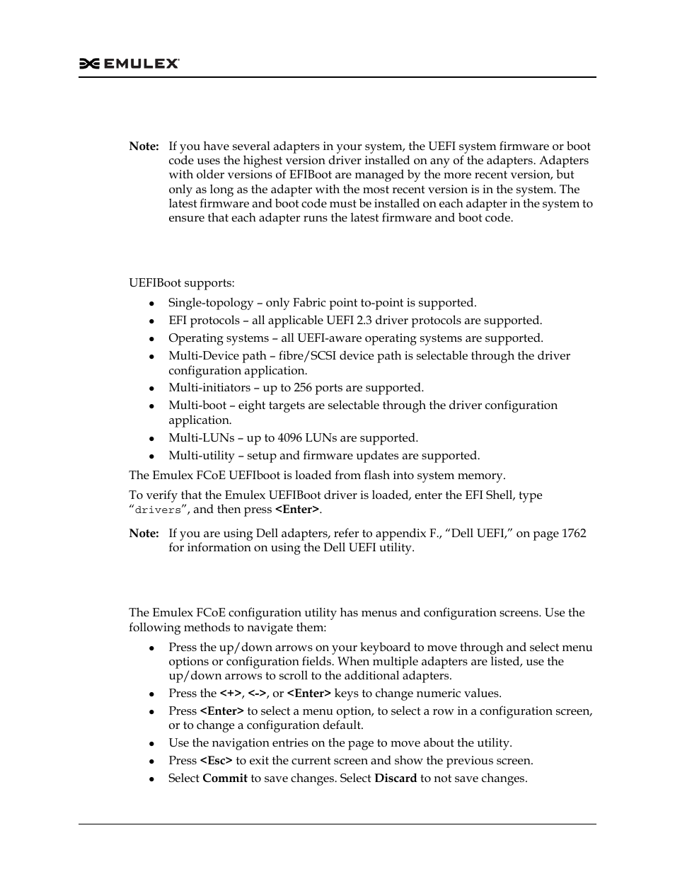 Configuring uefi for fcoe, Overview, Navigating the emulex fcoe configuration utility | Configuring uefi for fcoe 3 | Dell Emulex Family of Adapters User Manual | Page 1693 / 1815