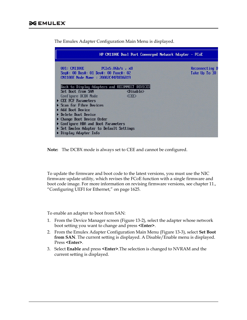 Updating firmware and boot code, Enabling an adapter to boot from san, Figure 13-3 | Dell Emulex Family of Adapters User Manual | Page 1695 / 1815