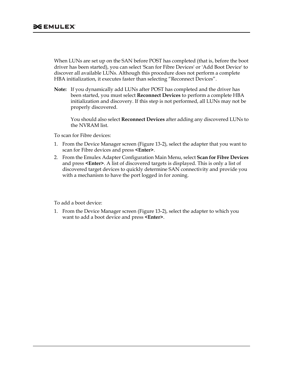 Scanning for fibre devices, Adding boot devices, Scanning for fibre devices 8 adding boot devices 8 | Dell Emulex Family of Adapters User Manual | Page 1698 / 1815