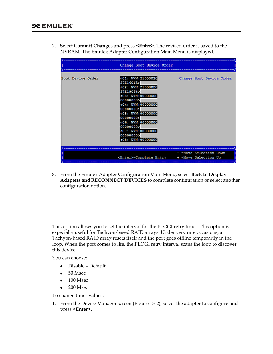 Configuring adapter parameters, Changing the plogi retry timer, Configuring adapter parameters 4 | Figure 13-14 | Dell Emulex Family of Adapters User Manual | Page 1704 / 1815