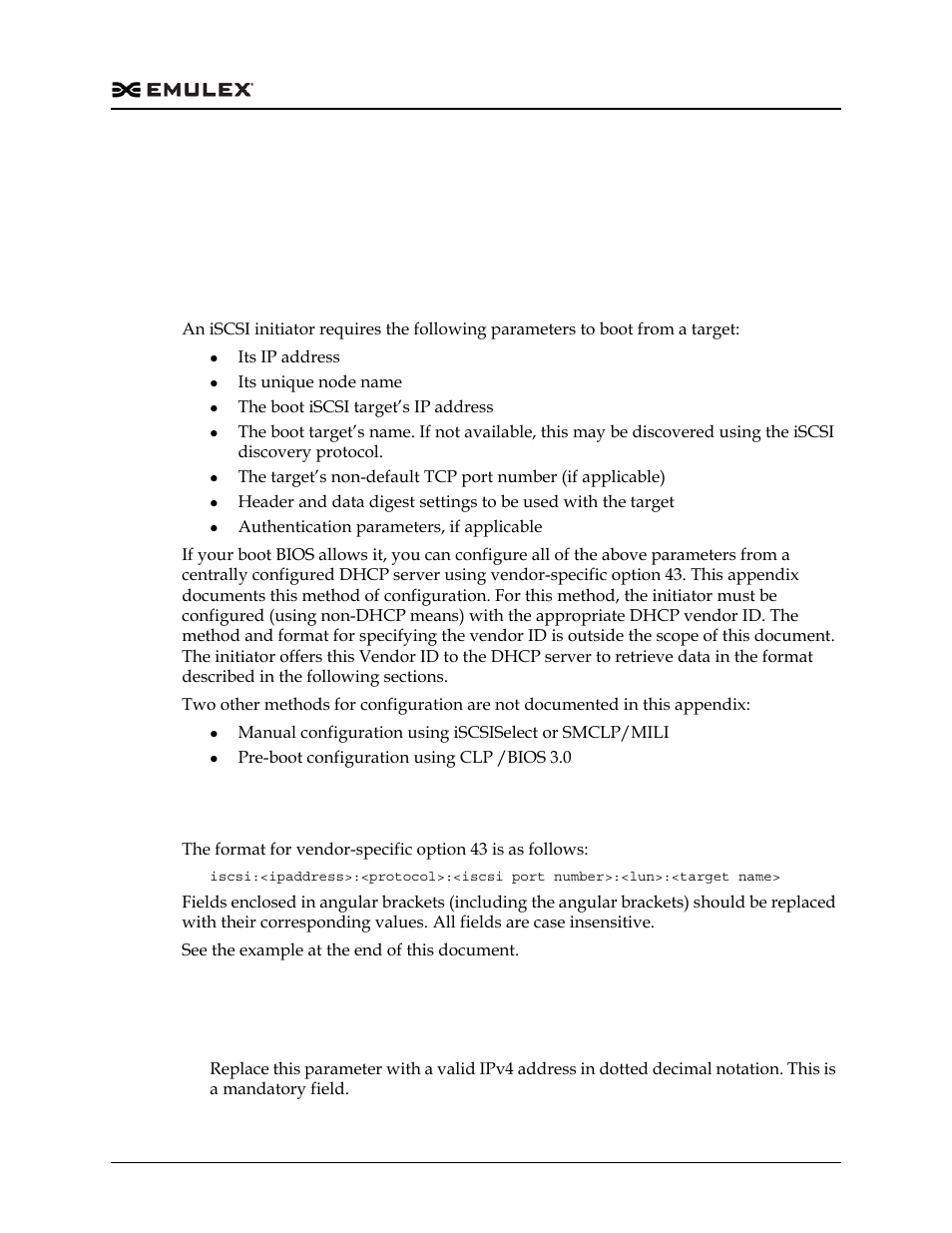 Overview, Format of vendor-specific option 43, Description of parameters | Vendor-specific option 43 9, Overview 9 format of vendor-specific option 43 9 | Dell Emulex Family of Adapters User Manual | Page 1719 / 1815
