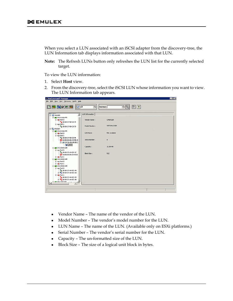 Viewing iscsi lun information, Iscsi lun information field definitions, Figure 8-40 | Dell Emulex Family of Adapters User Manual | Page 172 / 1815