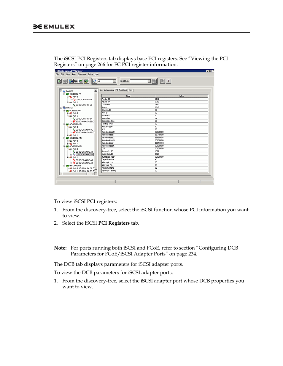 Viewing iscsi pci registers, Configuring dcb parameters for iscsi adapter ports, Figure 8-41 | Dell Emulex Family of Adapters User Manual | Page 173 / 1815