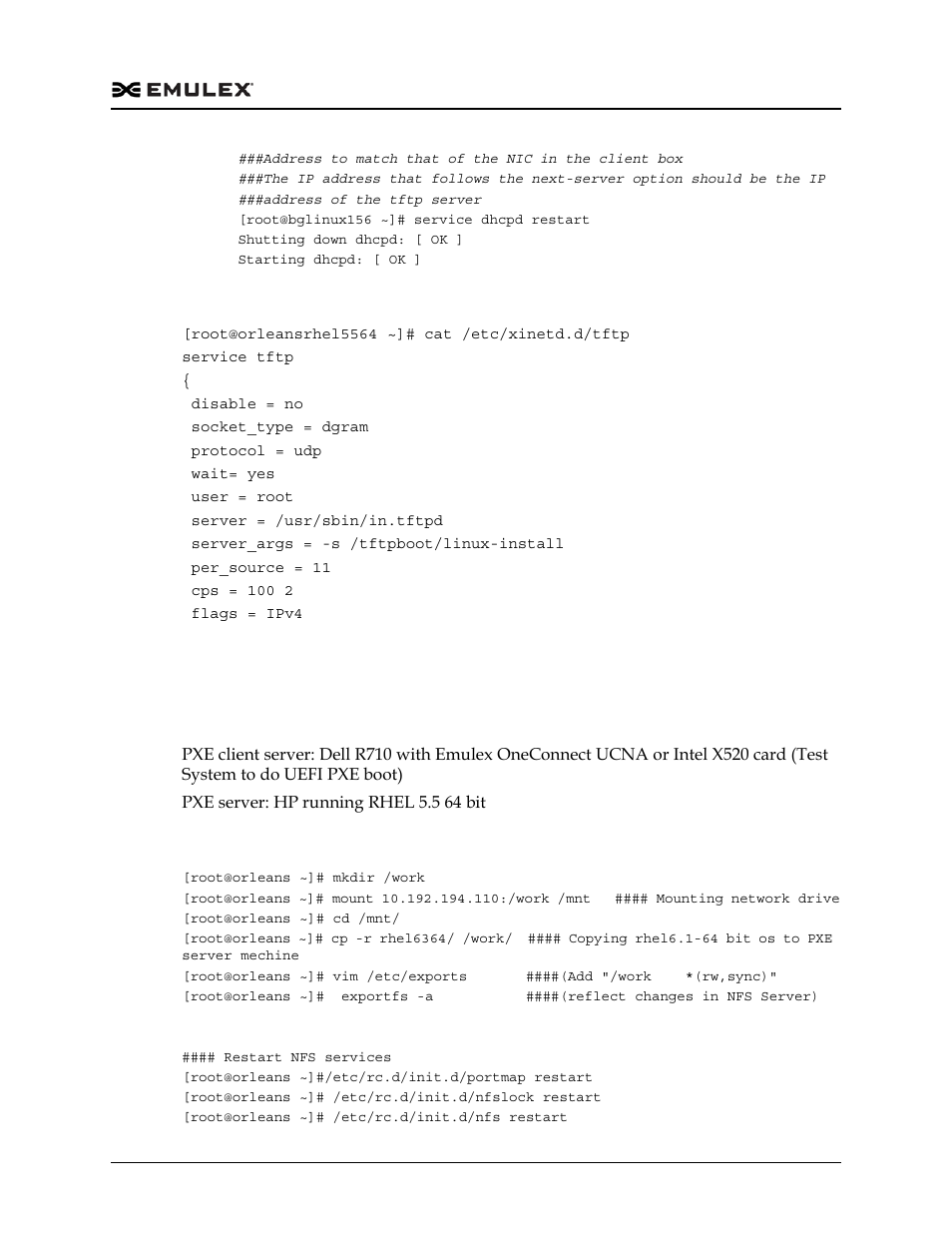 Tftp server setup, Uefi nic server configuration script for rhel 6.x, Setup information | Nfs configuration | Dell Emulex Family of Adapters User Manual | Page 1732 / 1815
