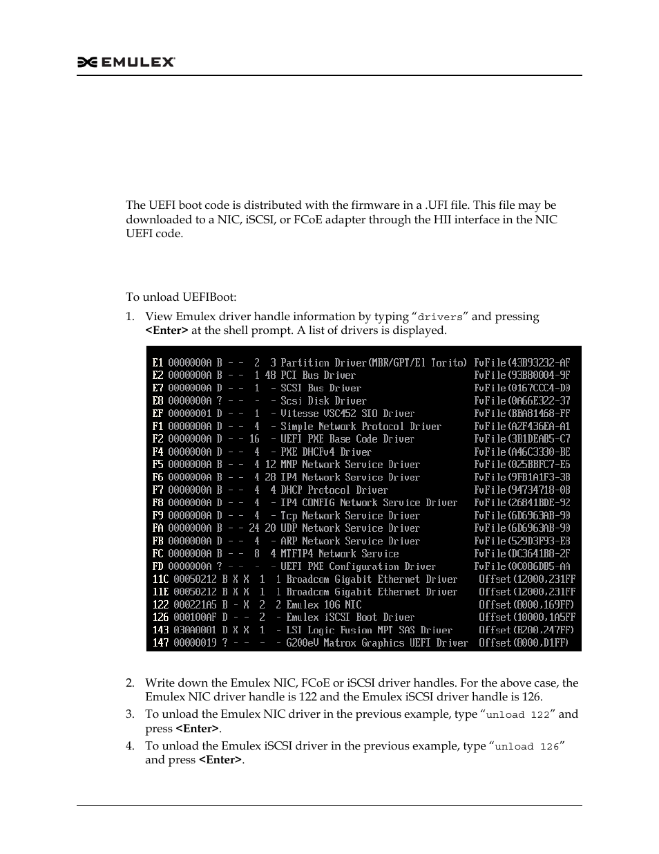 Loading uefiboot from the uefi shell, Unloading uefiboot from the uefi shell, Figure e-1 | Dell Emulex Family of Adapters User Manual | Page 1761 / 1815
