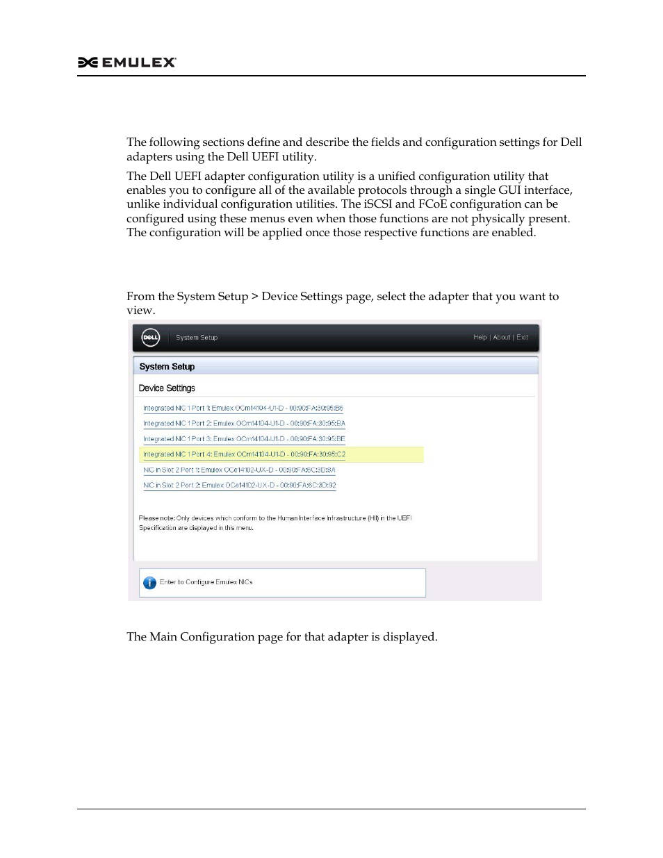 Appendix f. dell uefi, Appendix f. dell uefi 2, Figure f-1 | Accessing the main configuration page | Dell Emulex Family of Adapters User Manual | Page 1762 / 1815