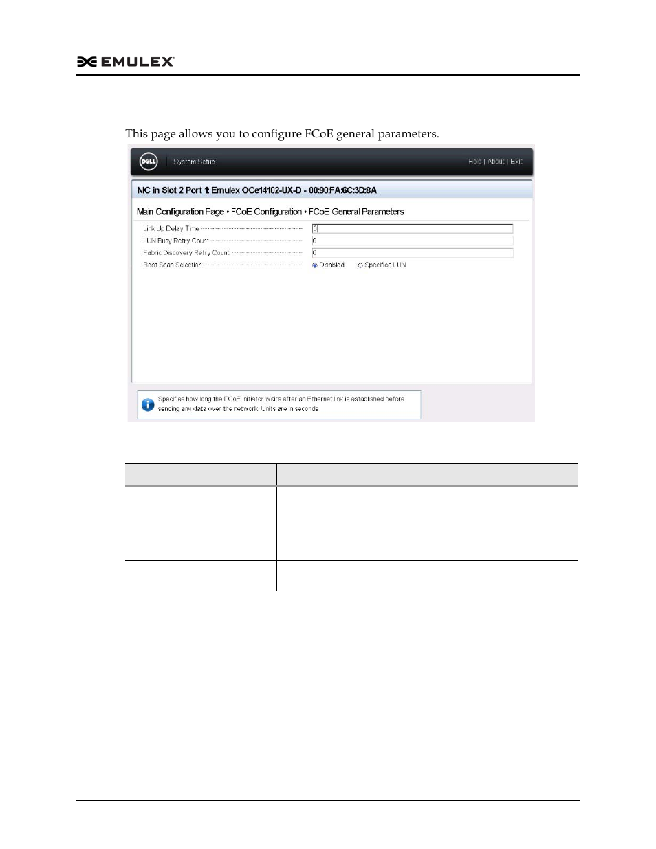 Figure f-5, Table f-4, Fcoe general parameters page | Dell Emulex Family of Adapters User Manual | Page 1767 / 1815