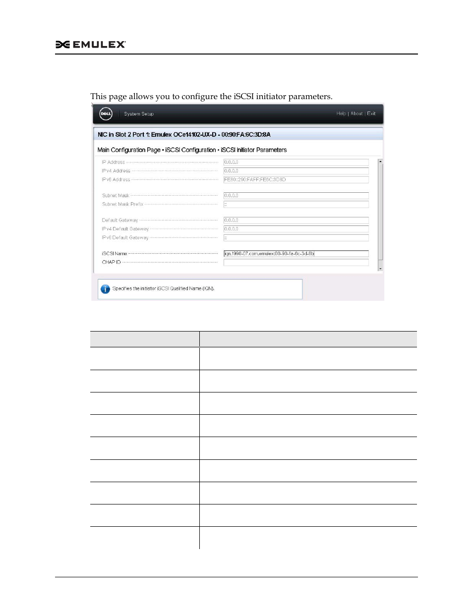 Figure f-9, Table f-8, Iscsi initiator parameters page | Dell Emulex Family of Adapters User Manual | Page 1774 / 1815