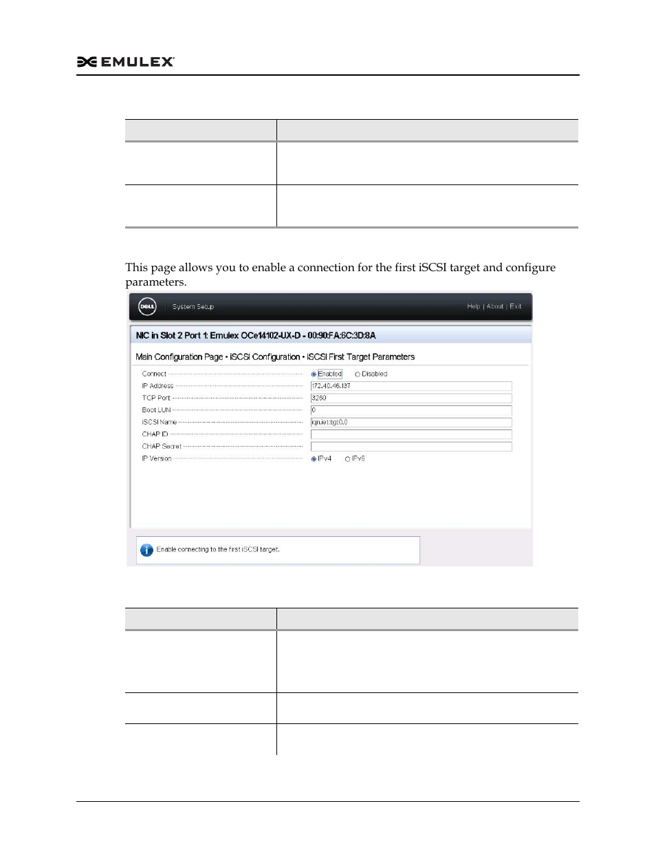 Figure f-10, Table f-9, Iscsi first target parameters page | Dell Emulex Family of Adapters User Manual | Page 1775 / 1815