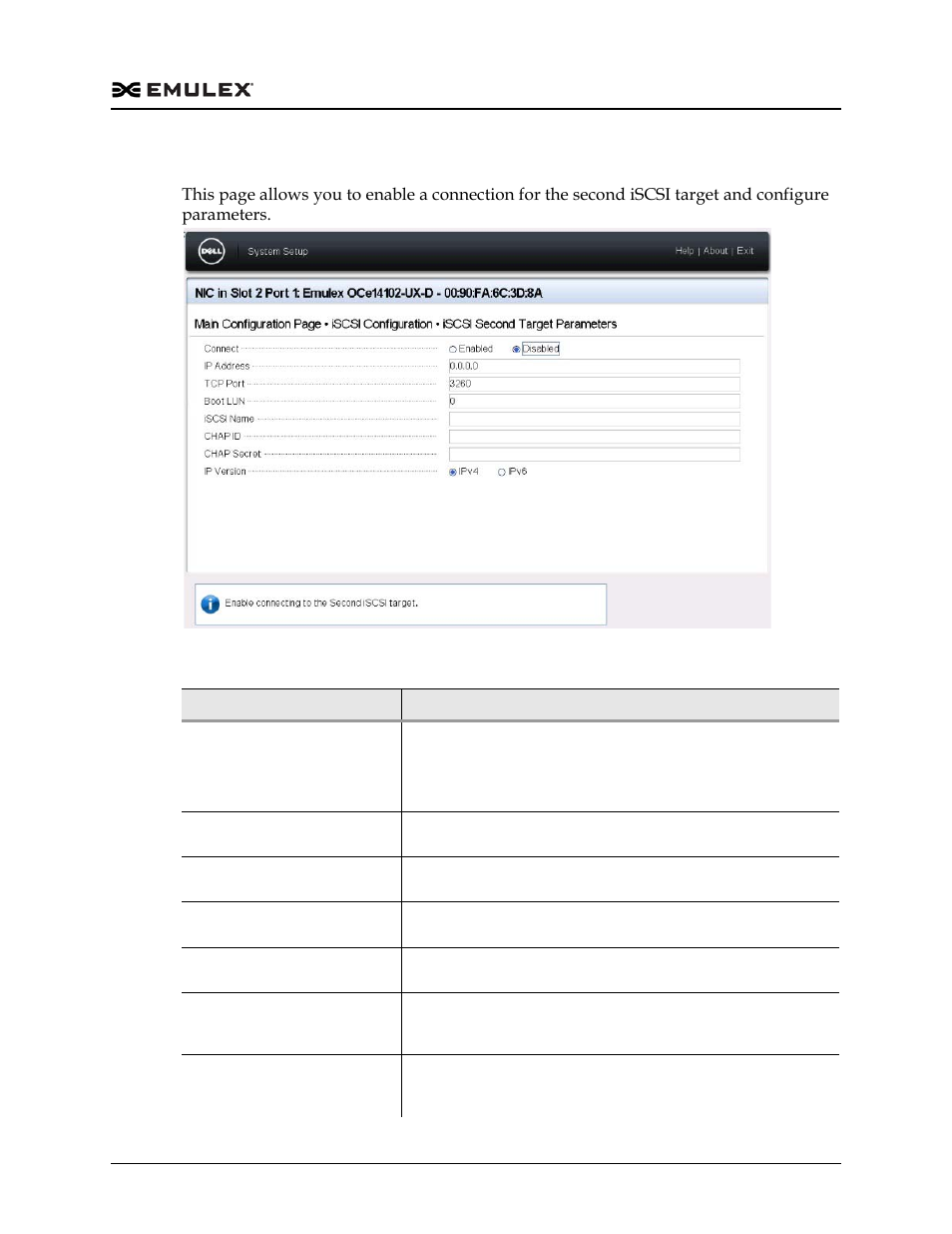 Figure f-11, Table f-10, Iscsi second target parameters page | Dell Emulex Family of Adapters User Manual | Page 1777 / 1815
