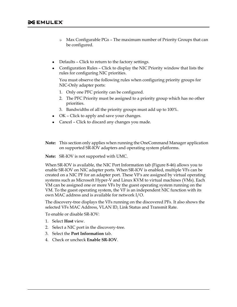 Enabling and disabling sr-iov on nic ports | Dell Emulex Family of Adapters User Manual | Page 190 / 1815