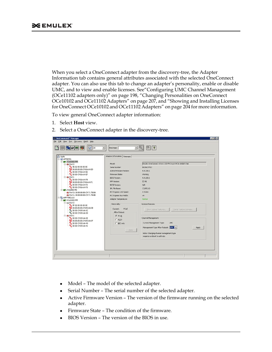 Oneconnect adapters, Viewing oneconnect adapter information, Oneconnect adapter information field definitions | Figure 8-55 | Dell Emulex Family of Adapters User Manual | Page 195 / 1815