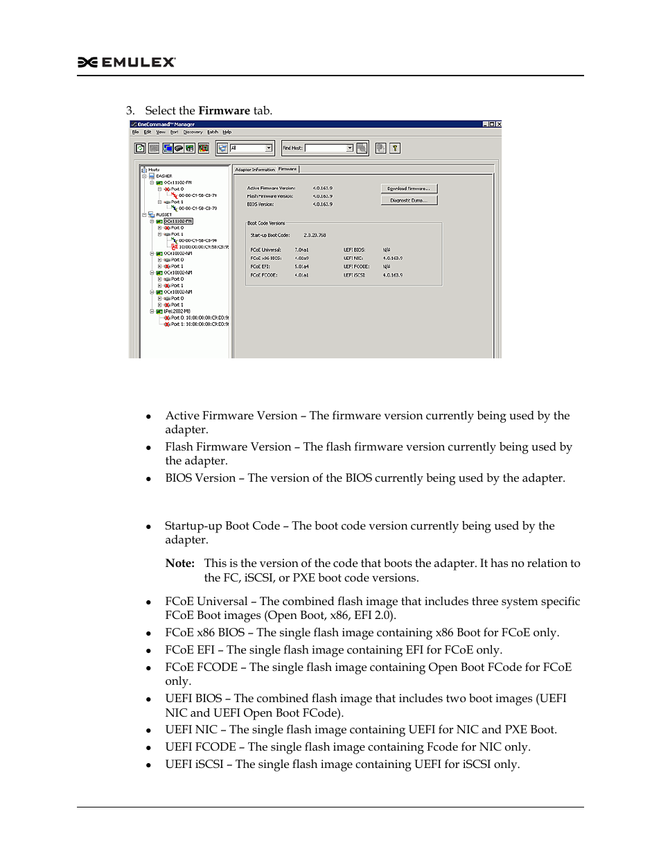 Firmware tab field definitions, Figure 8-65, Boot code versions area | Dell Emulex Family of Adapters User Manual | Page 209 / 1815