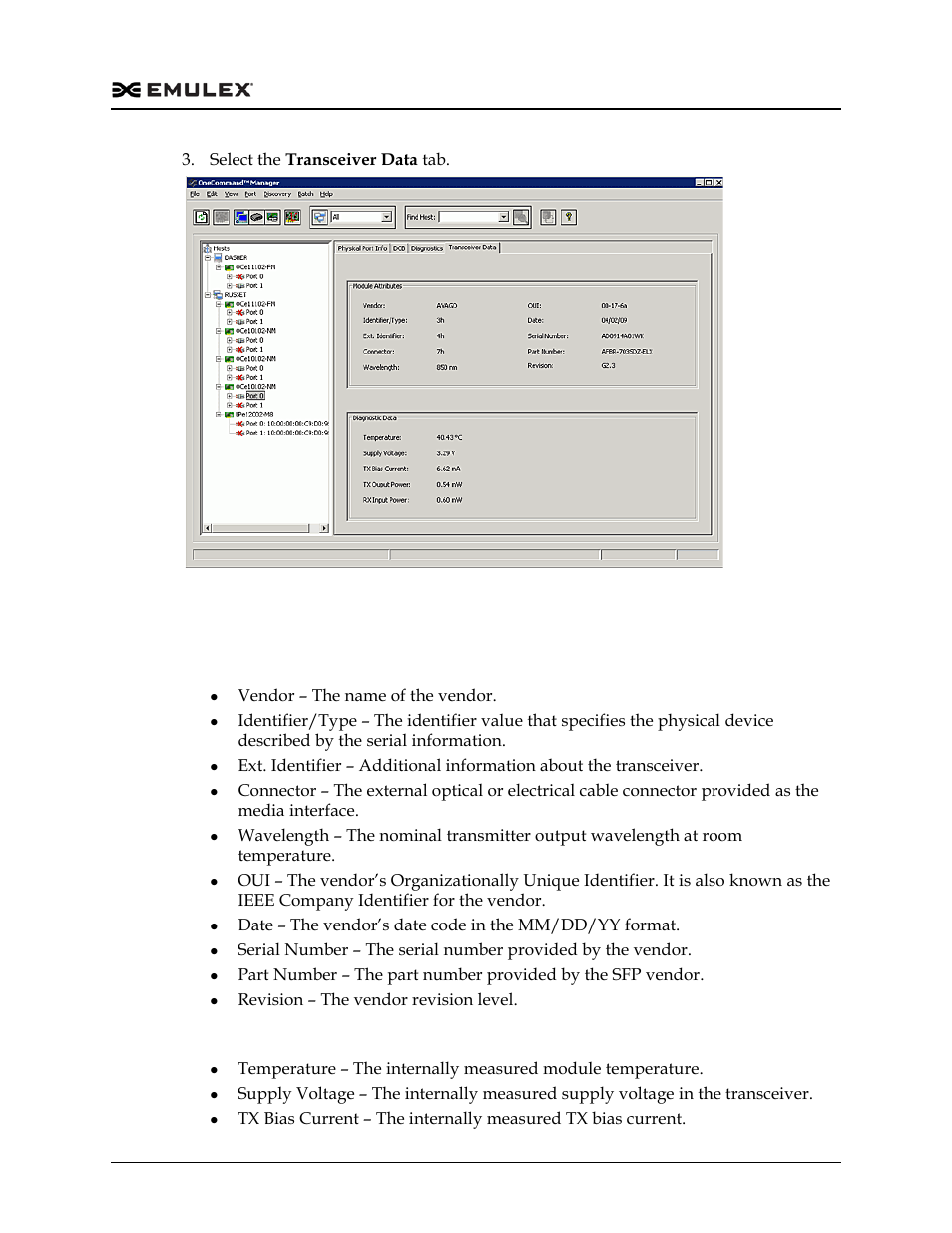 Transceiver data field definitions, Figure 8-69, Module attributes area | Diagnostic data area | Dell Emulex Family of Adapters User Manual | Page 214 / 1815