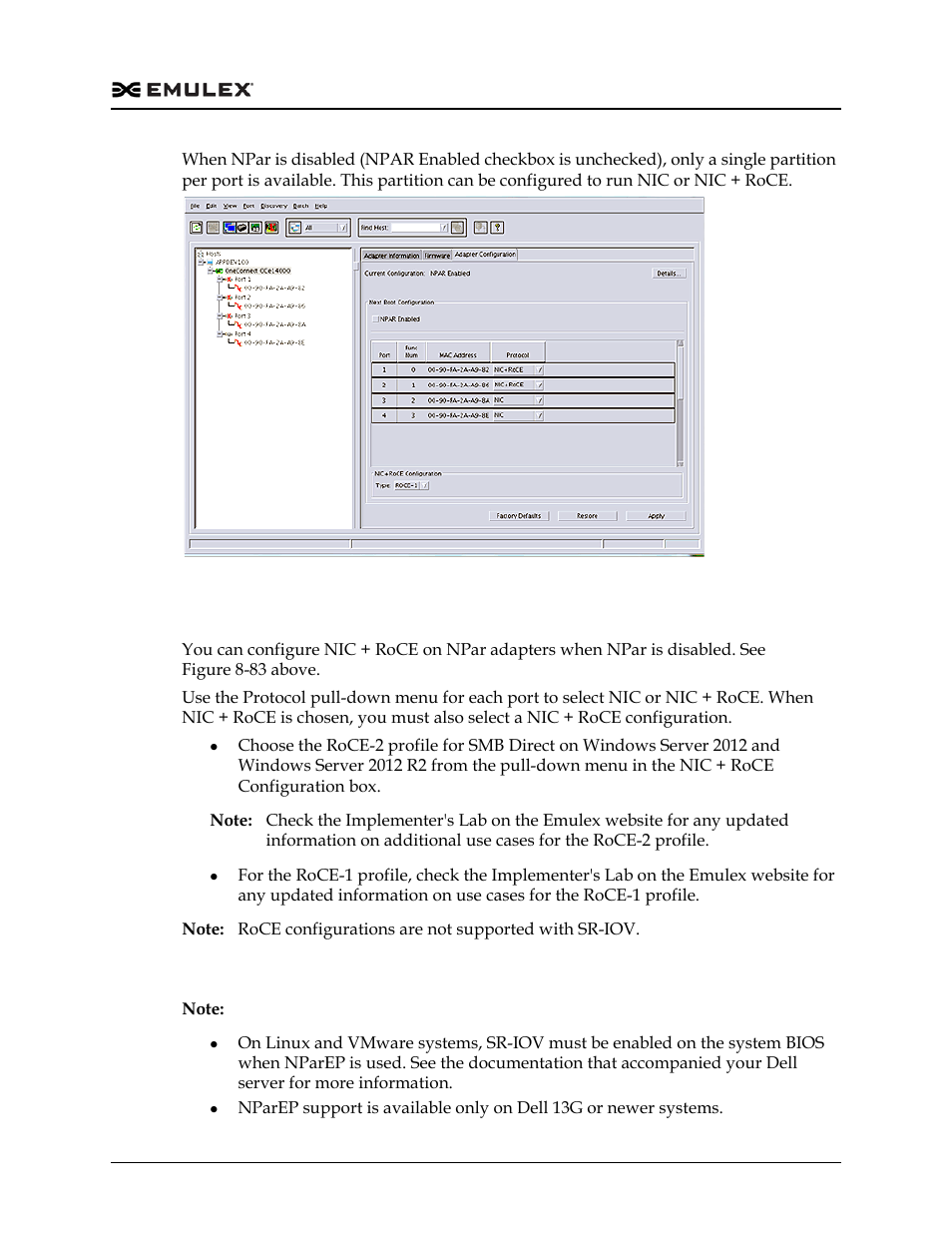 Configuring roce on npar adapters, Dell npar enabled, Figure 8-83 | Dell Emulex Family of Adapters User Manual | Page 230 / 1815