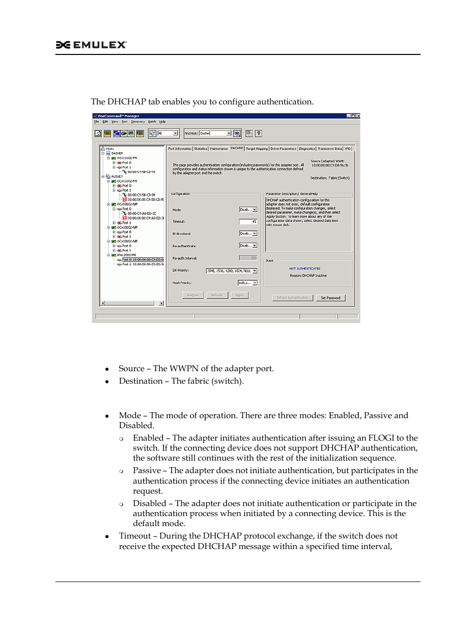 Dhchap tab, Dhchap tab field definitions, Figure 9-1 | Dell Emulex Family of Adapters User Manual | Page 246 / 1815