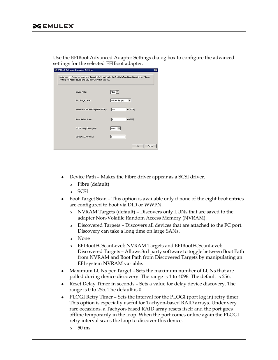 Efiboot advanced adapter settings dialog box, Figure 11-4 | Dell Emulex Family of Adapters User Manual | Page 261 / 1815