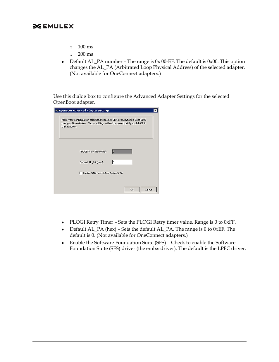 Openboot advanced adapter settings dialog box, Openboot advanced adapter field definitions, Figure 11-5 | Dell Emulex Family of Adapters User Manual | Page 262 / 1815