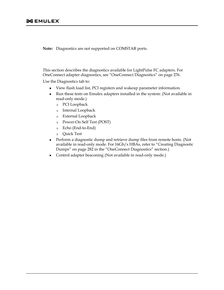 Diagnostics, Lightpulse fc hba diagnostics | Dell Emulex Family of Adapters User Manual | Page 264 / 1815