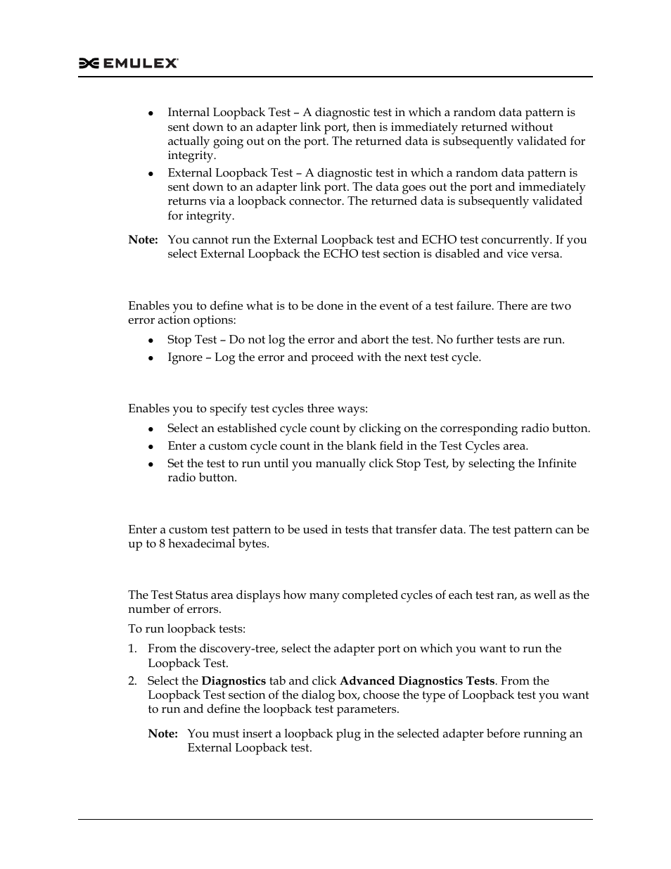 Error action, Test cycles, Test pattern | Test status | Dell Emulex Family of Adapters User Manual | Page 273 / 1815