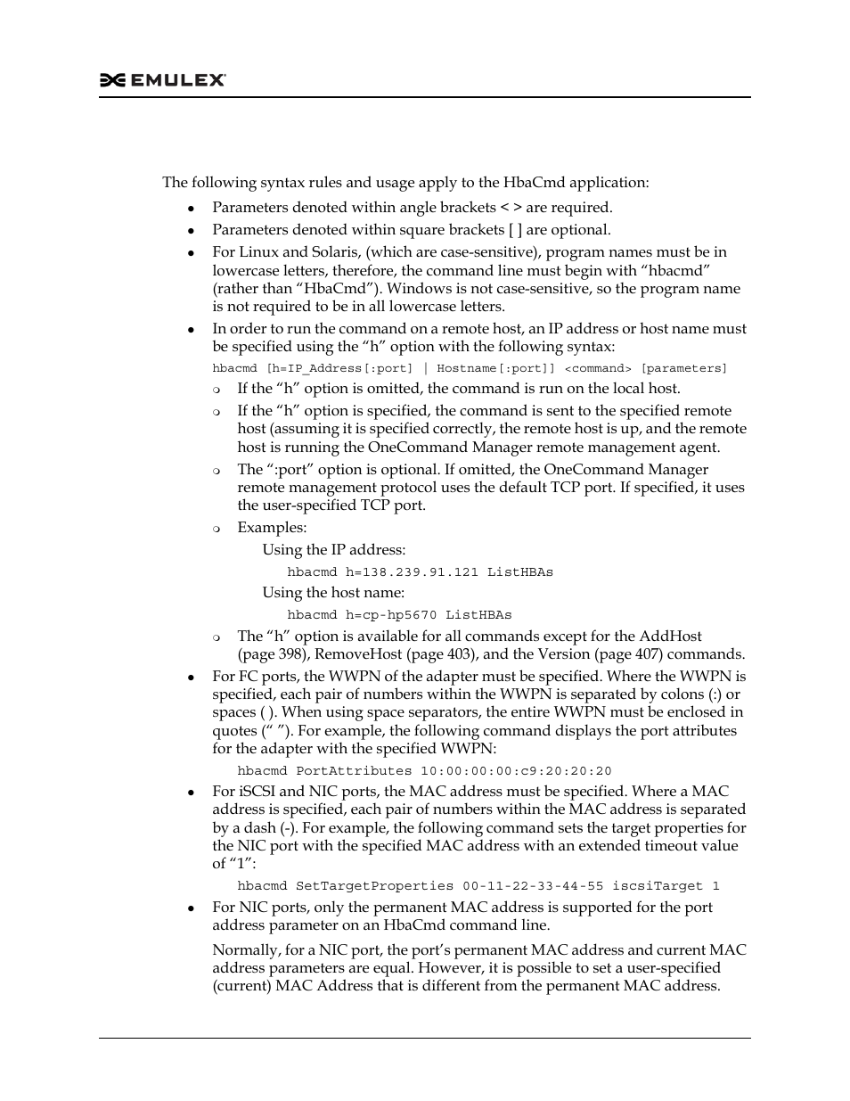Hbacmd syntax usage | Dell Emulex Family of Adapters User Manual | Page 313 / 1815