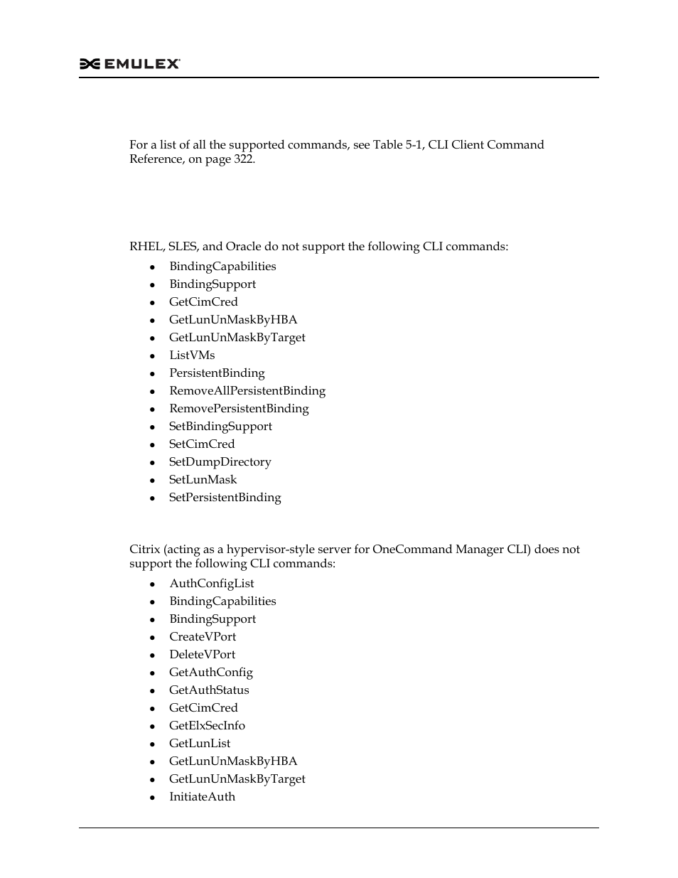 Unsupported commands per operating system, Linux, Rhel, sles, and oracle | Citrix | Dell Emulex Family of Adapters User Manual | Page 319 / 1815