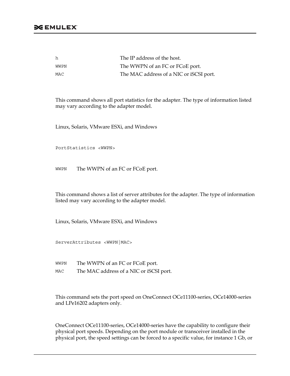 Portstatistics, Serverattributes, Setphyportspeed | Dell Emulex Family of Adapters User Manual | Page 333 / 1815