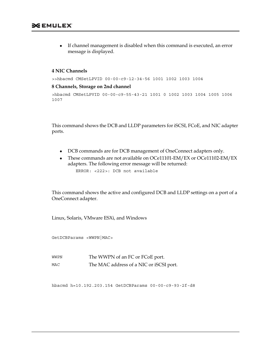 Dcb commands, Getdcbparams | Dell Emulex Family of Adapters User Manual | Page 348 / 1815