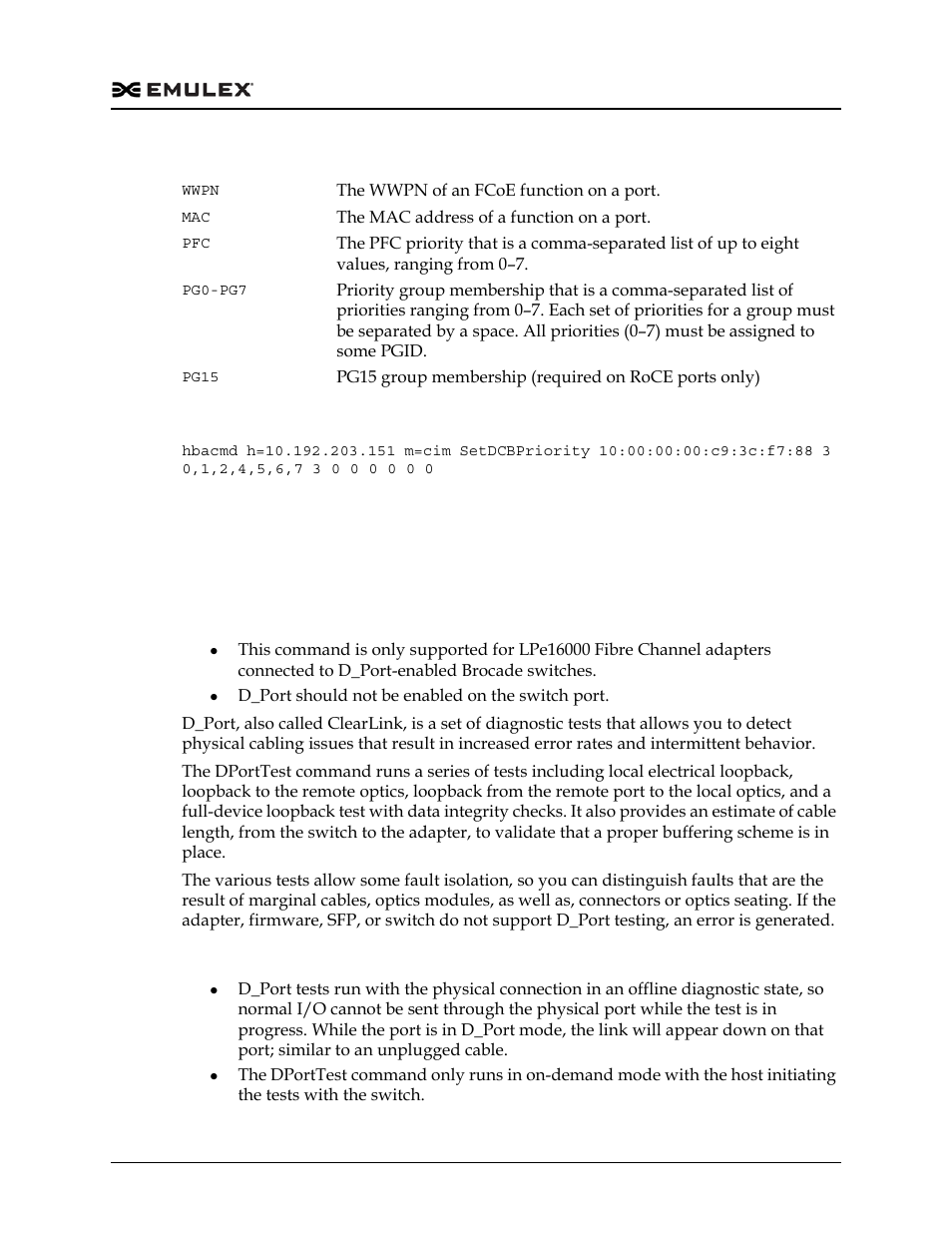 Diagnostic commands, Dporttest | Dell Emulex Family of Adapters User Manual | Page 353 / 1815
