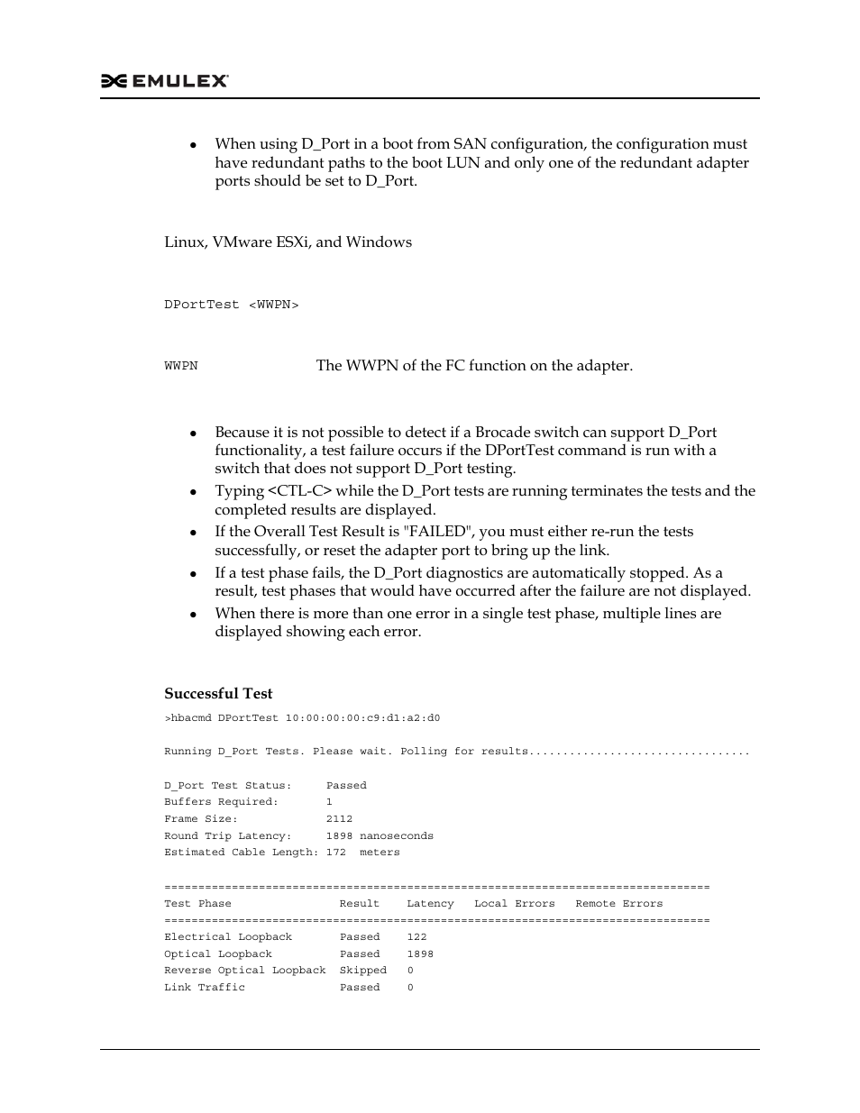 Supported by, Syntax, Parameters considerations when using d_port | Examples | Dell Emulex Family of Adapters User Manual | Page 354 / 1815