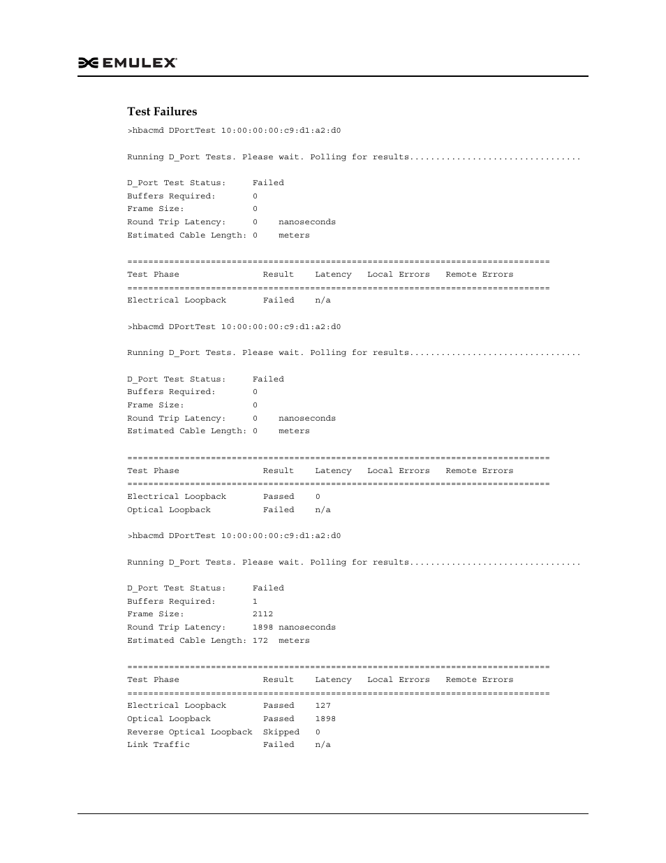 Test failures | Dell Emulex Family of Adapters User Manual | Page 355 / 1815