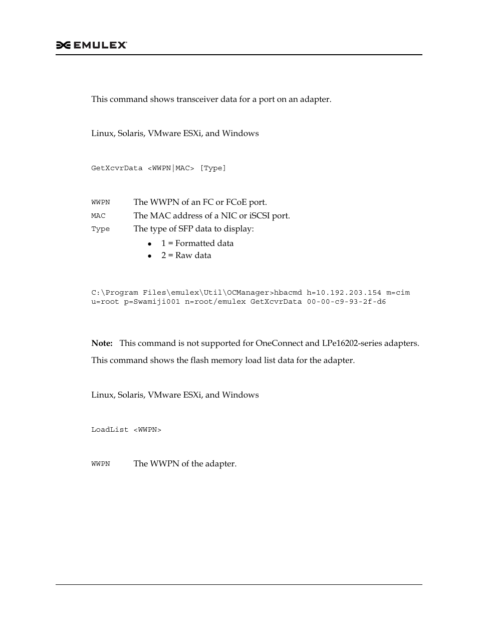 Getxcvrdata, Loadlist | Dell Emulex Family of Adapters User Manual | Page 357 / 1815