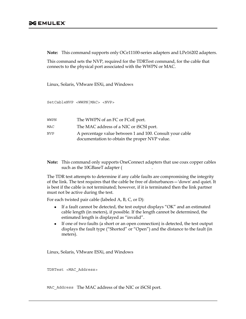 Setcablenvp, Tdrtest | Dell Emulex Family of Adapters User Manual | Page 361 / 1815