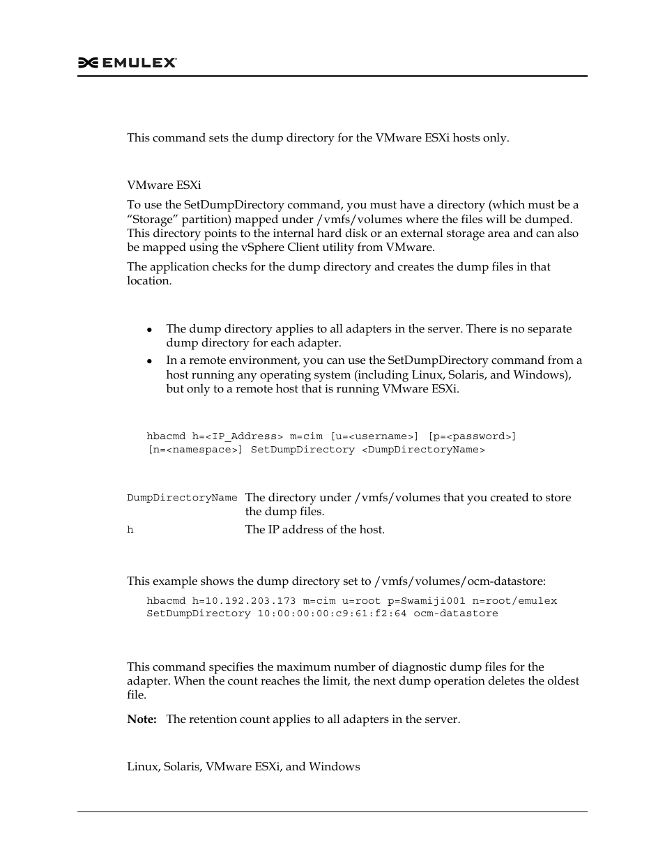 Setdumpdirectory, Setretentioncount | Dell Emulex Family of Adapters User Manual | Page 369 / 1815